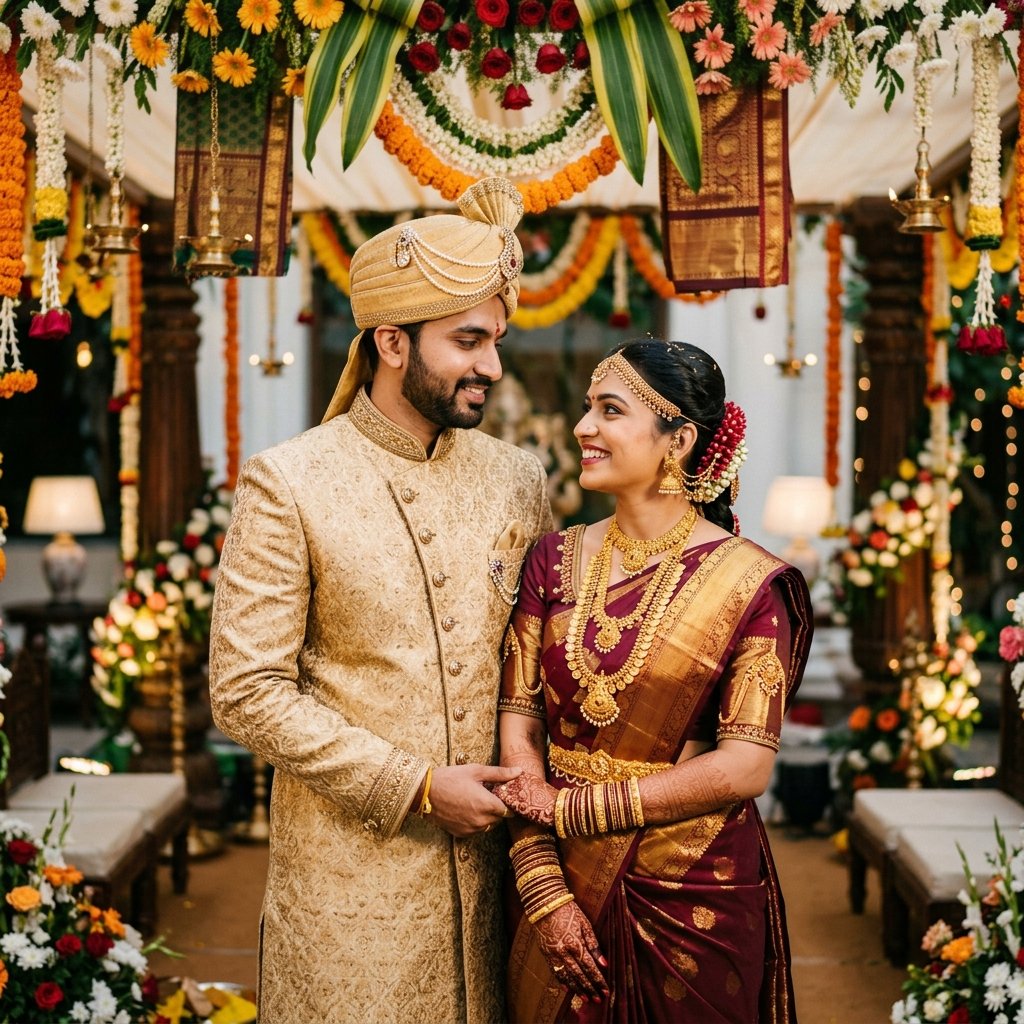 Telugu wedding couple during ceremony